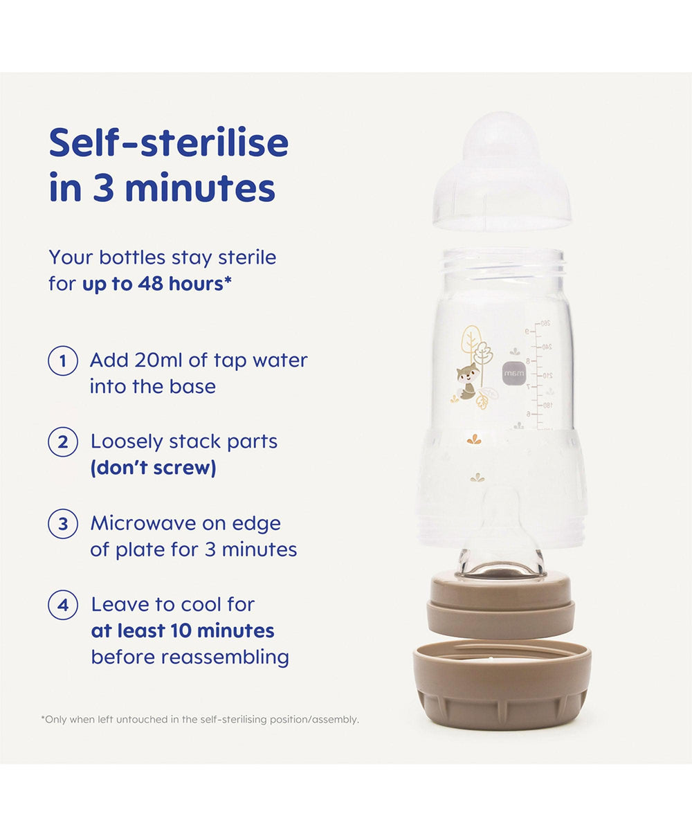 Mam Bottle Feeding MAM Baby Easy Start Anti-Colic Self Sterilising Newborn Bottles 17 Piece Set With Bottle Brush - Matt Taupe