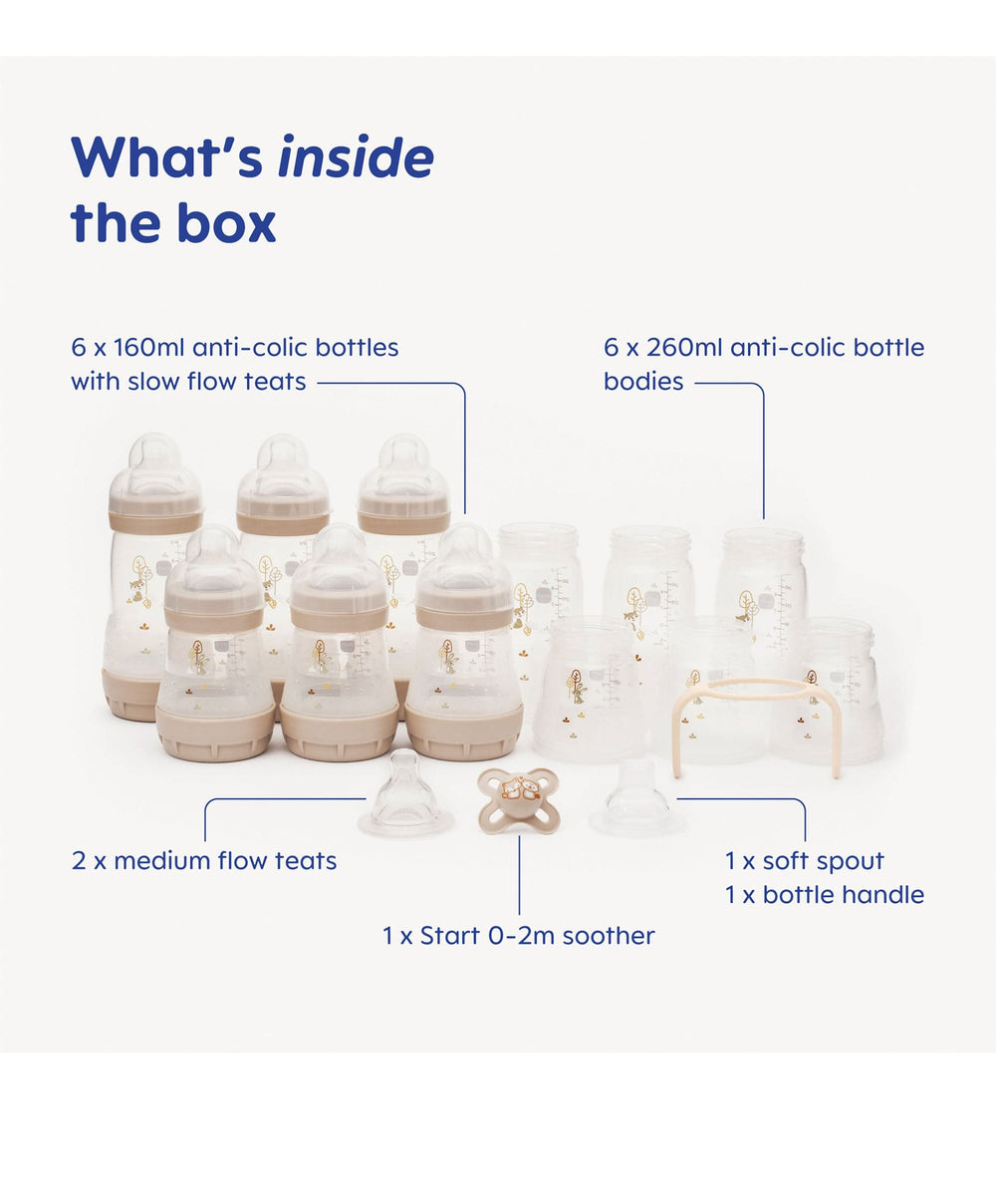 Mam Bottle Feeding MAM Baby Easy Start Anti-Colic Self Sterilising Newborn Bottles 17 Piece Set With Bottle Brush - Matt Taupe