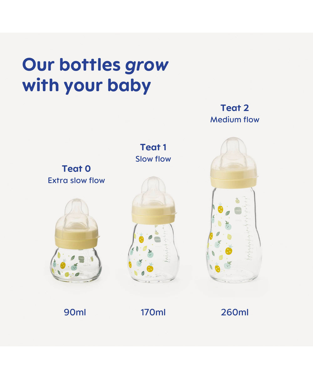 Mam Bottle Feeding MAM Feel Good Glass Bottle 170ml (2 Pack) - Yellow