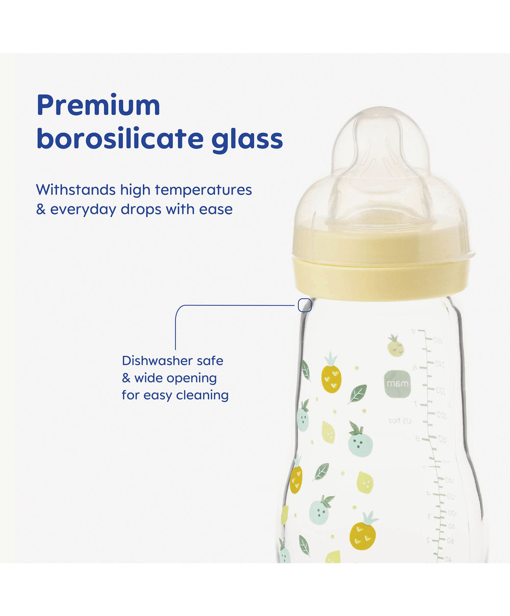 Mam Bottle Feeding MAM Feel Good Glass Bottle 260ml (2 Pack) - Yellow