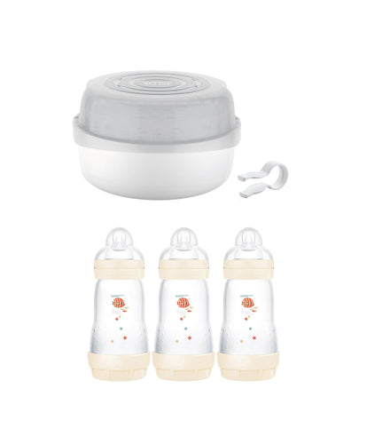 Mam Bottle Feeding MAM Microwave Steam Steriliser with Taupe 260ml Bottle Set