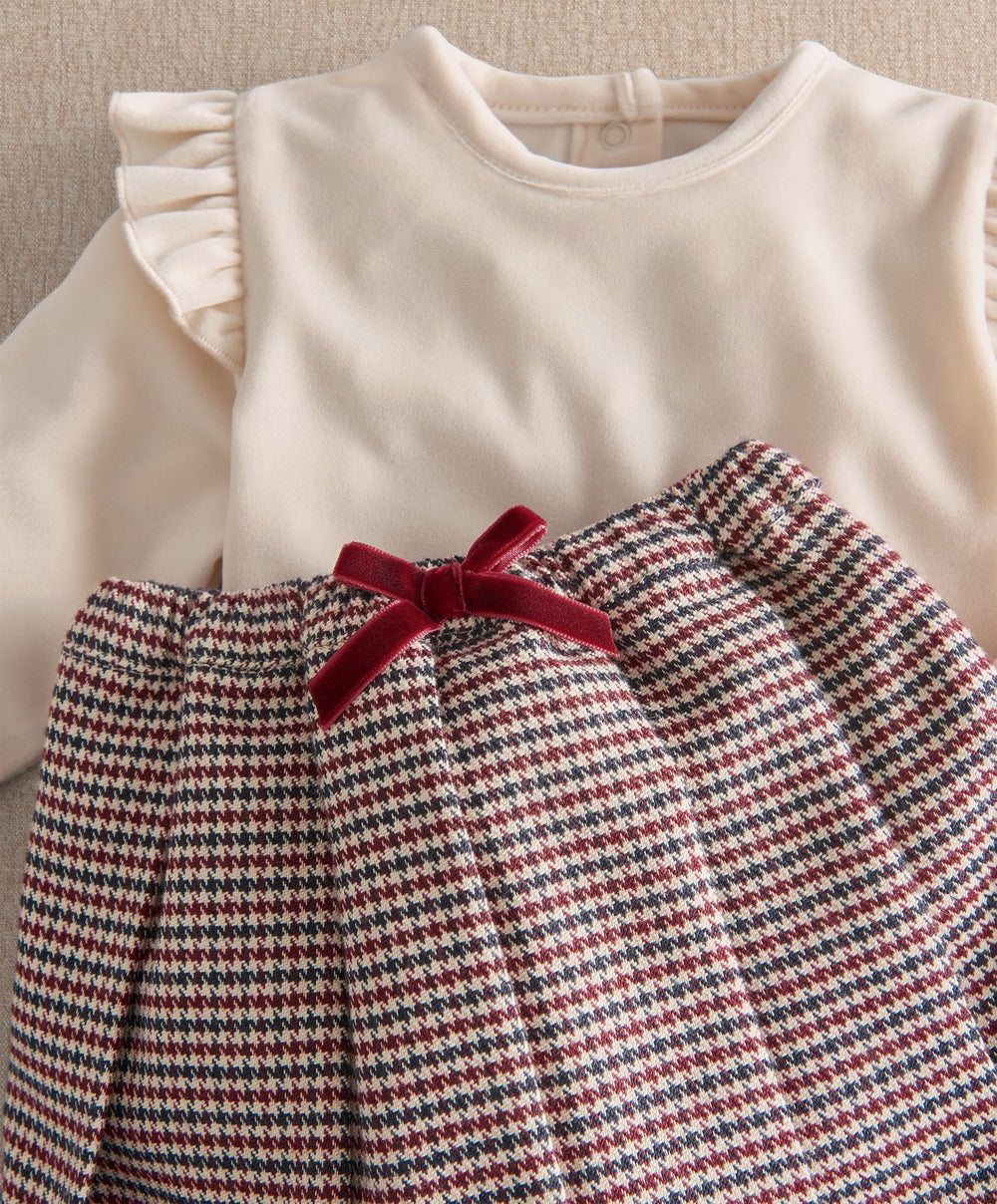 Mamas &amp; Papas 2pc Set Frill Bodysuit &amp; Houndstooth Skirt Set