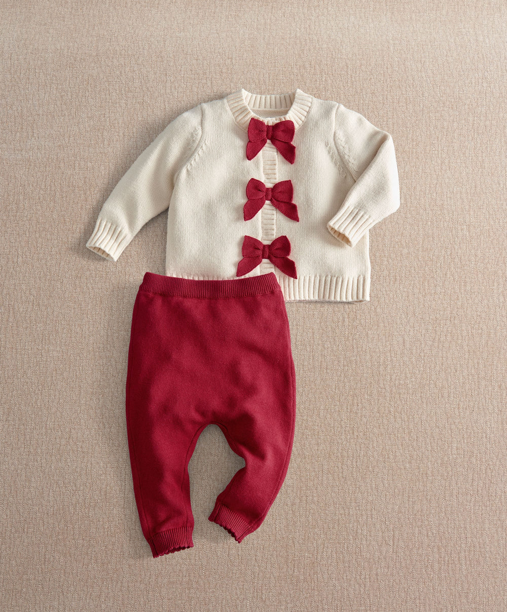 Mamas &amp; Papas 2pc Set Red Bow Knitted Cardigan &amp; Leggings Set