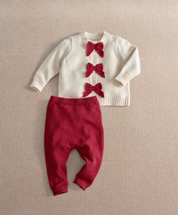 Mamas & Papas 2pc Set Red Bow Knitted Cardigan & Leggings Set