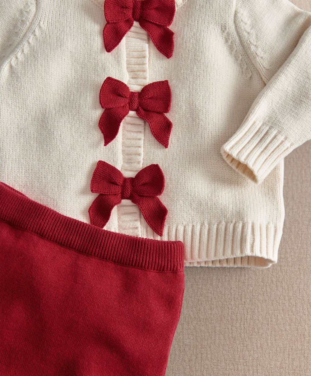 Mamas &amp; Papas 2pc Set Red Bow Knitted Cardigan &amp; Leggings Set