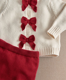 Mamas & Papas 2pc Set Red Bow Knitted Cardigan & Leggings Set