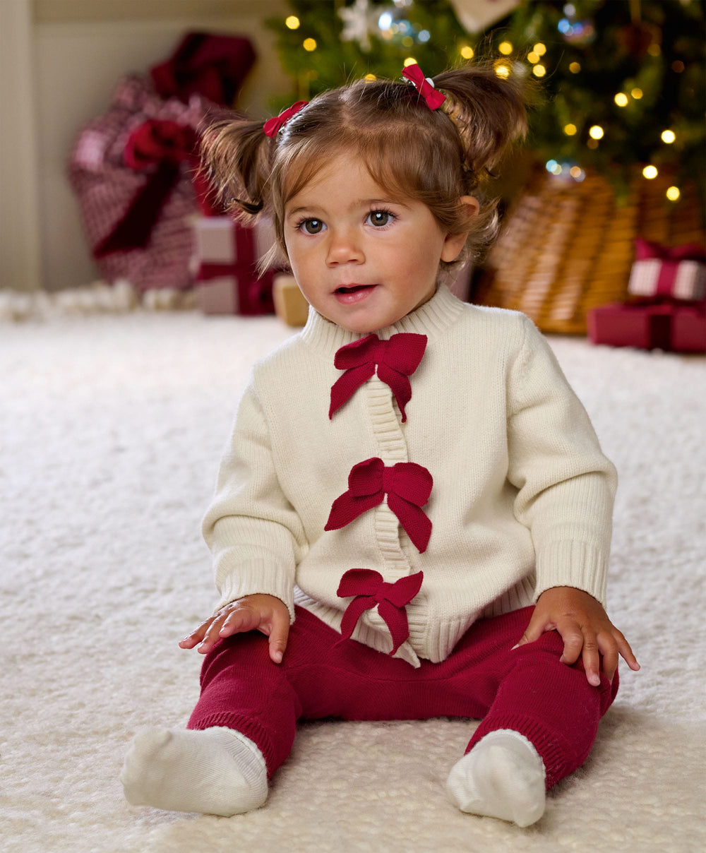 Mamas &amp; Papas 2pc Set Red Bow Knitted Cardigan &amp; Leggings Set