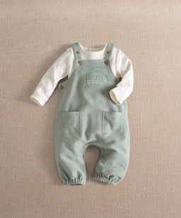 Mamas & Papas 2pc Set Train Embroidery Dungarees & Long Sleeve Top