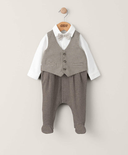 Mamas & Papas All-in-Ones & Bodysuits All In One Check Waistcoat - Oatmeal