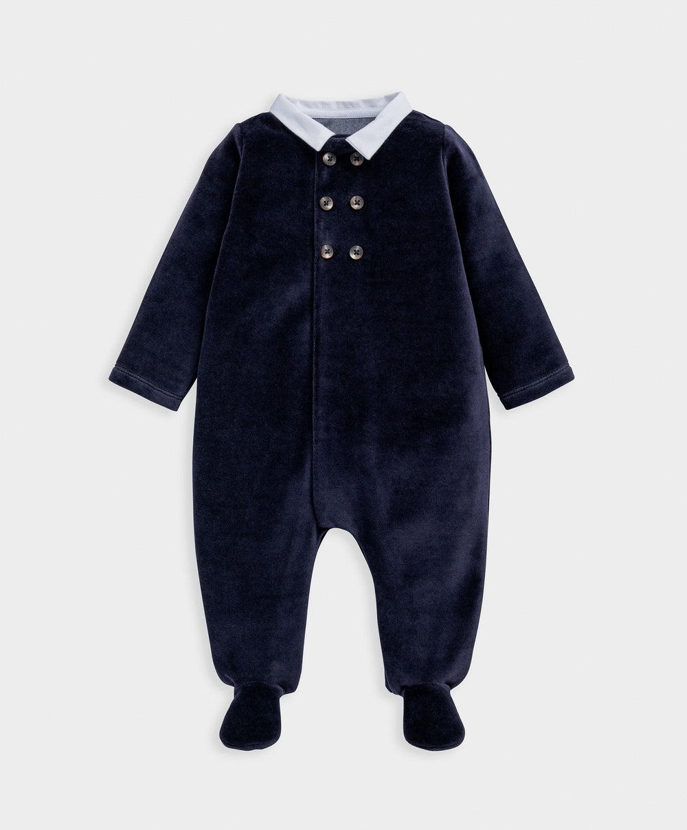 Mamas &amp; Papas All-in-Ones &amp; Bodysuits Blue Velour Sleepsuit