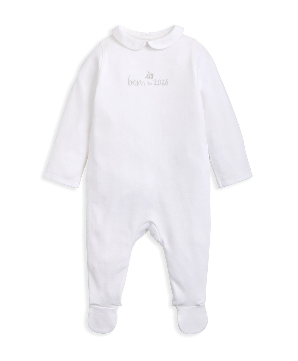 Mamas &amp; Papas All-in-Ones &amp; Bodysuits Born in 2026 Embroidered All In One – White