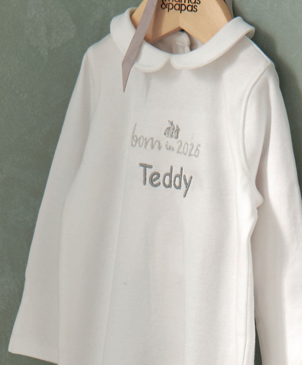 Mamas &amp; Papas All-in-Ones &amp; Bodysuits Born in 2026 Embroidered All In One – White