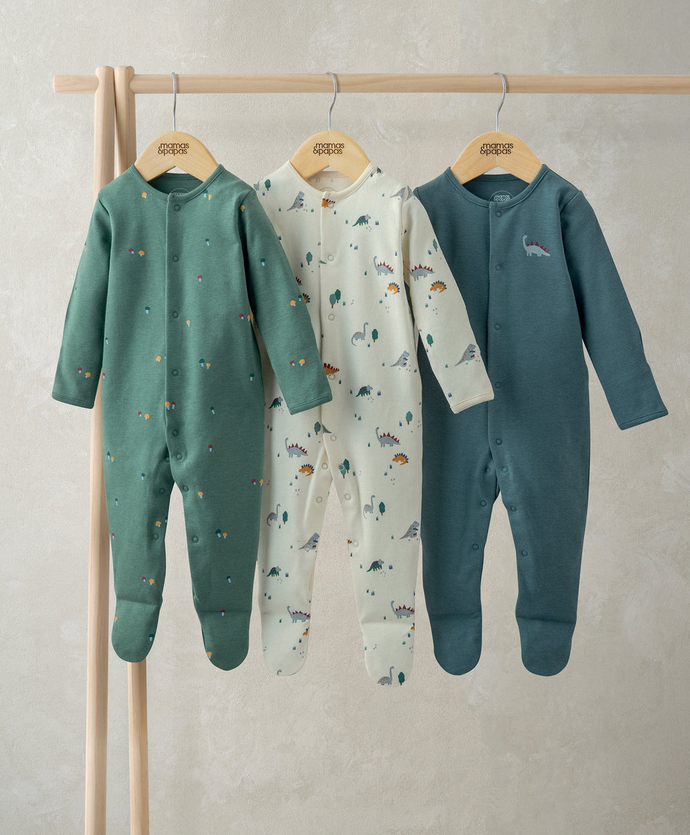 Mamas &amp; Papas All-in-Ones &amp; Bodysuits Dinosaurs Sleepsuits (Pack of 3)