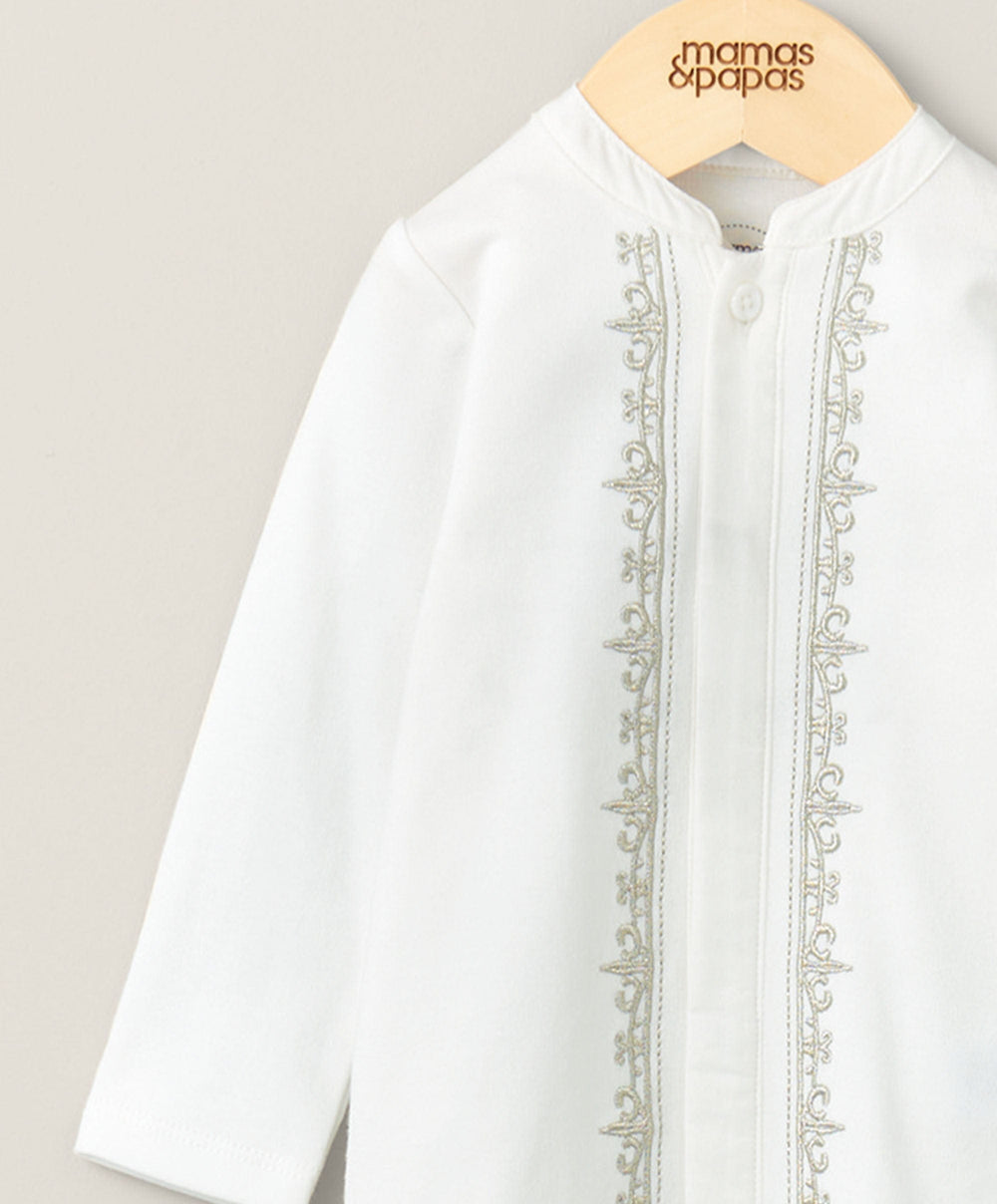 Mamas &amp; Papas All-in-Ones &amp; Bodysuits Embroidered Sleepsuit - White