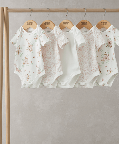 Mamas & Papas All-in-Ones & Bodysuits Flower Bodysuits (Set of 5) - Pink