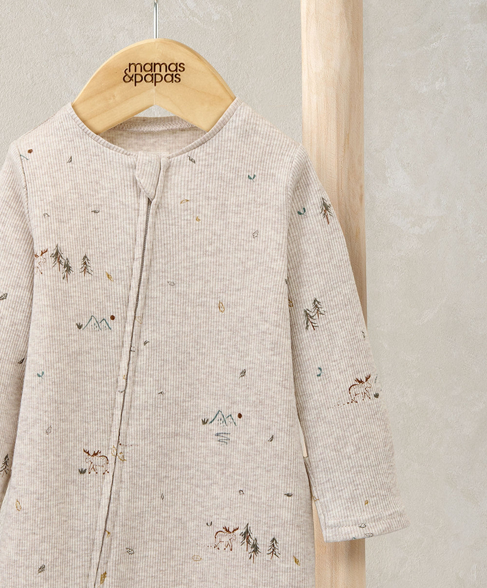 Mamas &amp; Papas All-in-Ones &amp; Bodysuits Moose Print Ribbed Jersey All In One - Cream