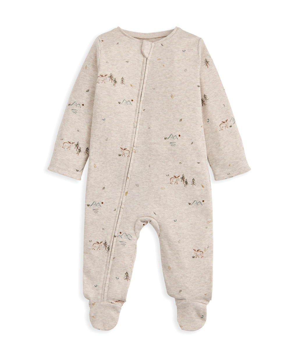 Mamas &amp; Papas All-in-Ones &amp; Bodysuits Moose Print Ribbed Jersey All In One - Cream
