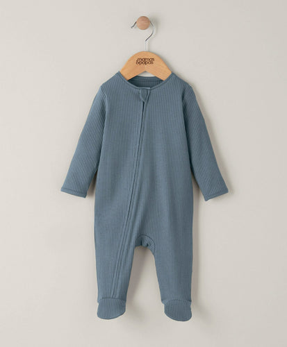 Mamas & Papas All-in-Ones & Bodysuits Organic Cotton Ribbed Sleepsuit - Petrol Blue