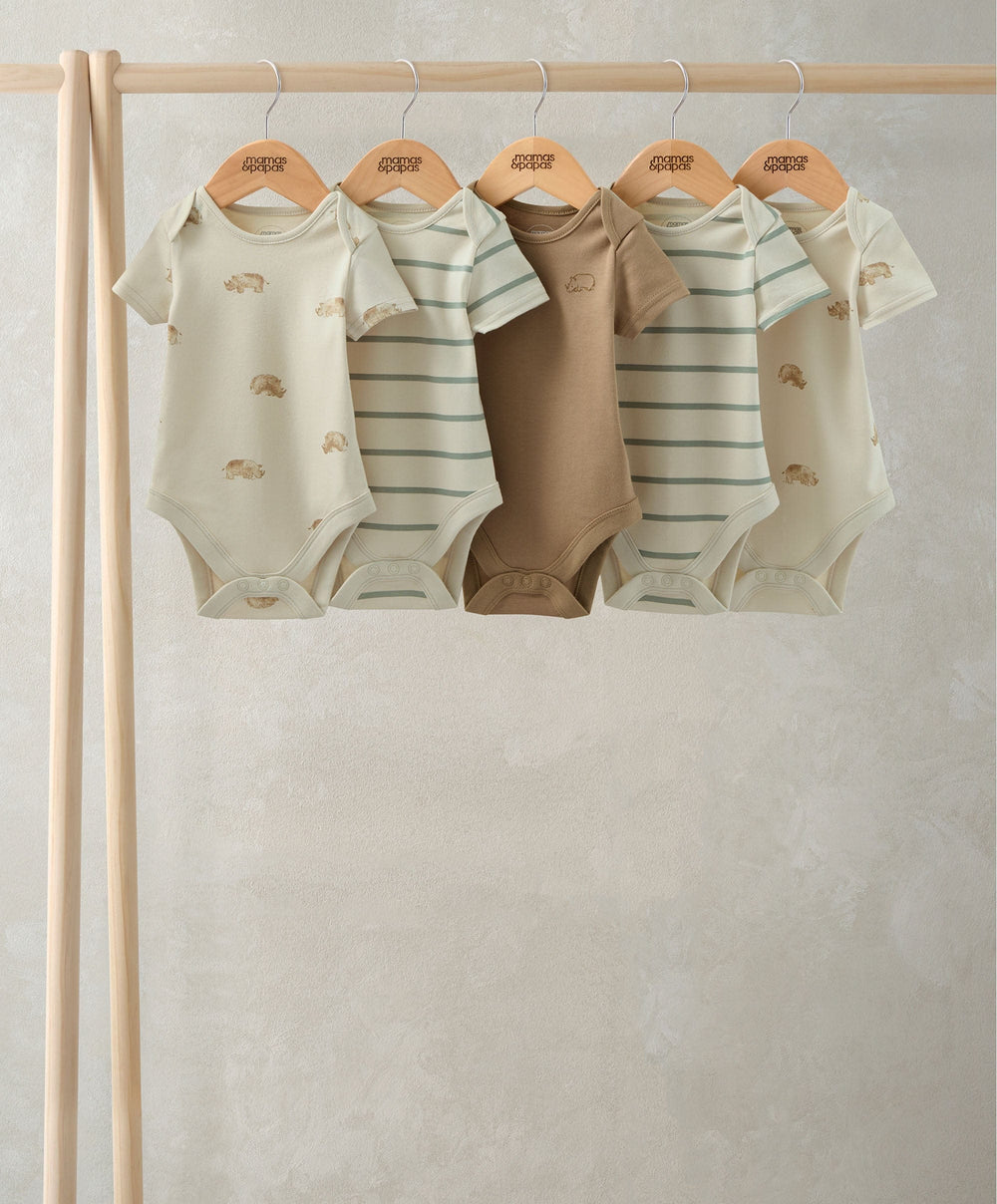 Mamas &amp; Papas All-in-Ones &amp; Bodysuits Rhino Short Sleeve Bodysuits (Pack of 5)