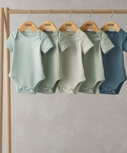 Mamas & Papas All-in-Ones & Bodysuits Ribbed Short-Sleeve Bodysuits (Set of 5)  - Blue
