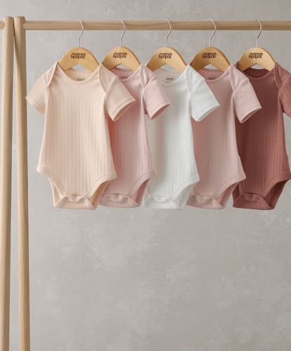 Mamas & Papas All-in-Ones & Bodysuits Ribbed Short-Sleeve Bodysuits (Set of 5)  - Pink