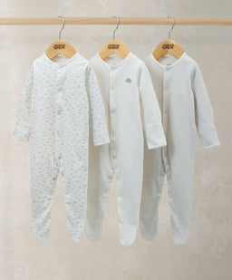 Mamas & Papas All-in-Ones & Bodysuits Sleepsuits (Pack of 3) - Cloud Stripe & Placement Prints
