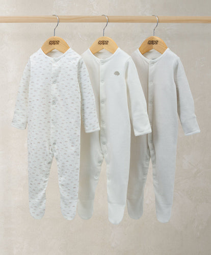 Mamas & Papas All-in-Ones & Bodysuits Sleepsuits (Pack of 3) - Cloud Stripe & Placement Prints