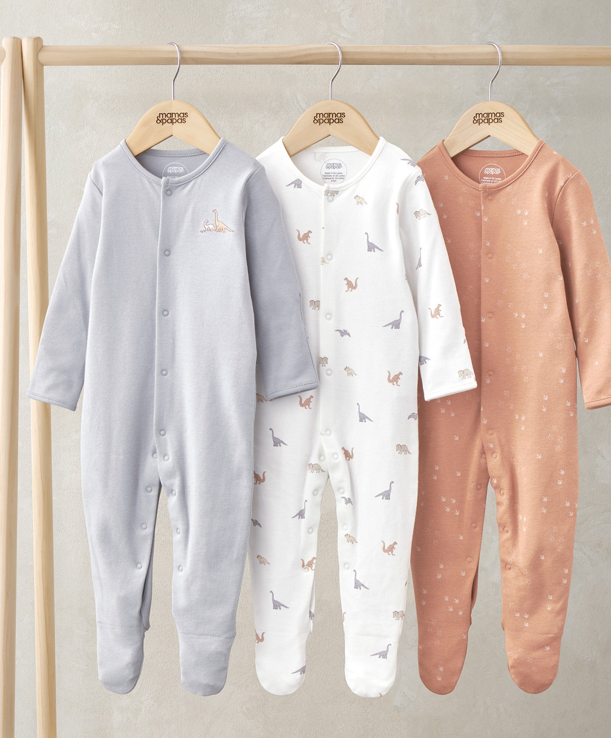 Sleepsuits (Pack of 3) Dino Print – Mamas Papas IE - Main Image