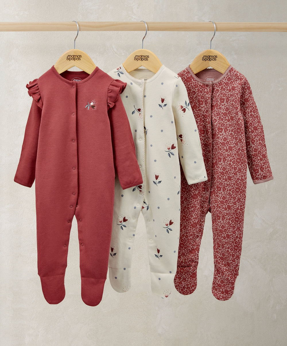 Mamas &amp; Papas All-in-Ones &amp; Bodysuits Sleepsuits (Pack of 3) - Floral Nostalgic