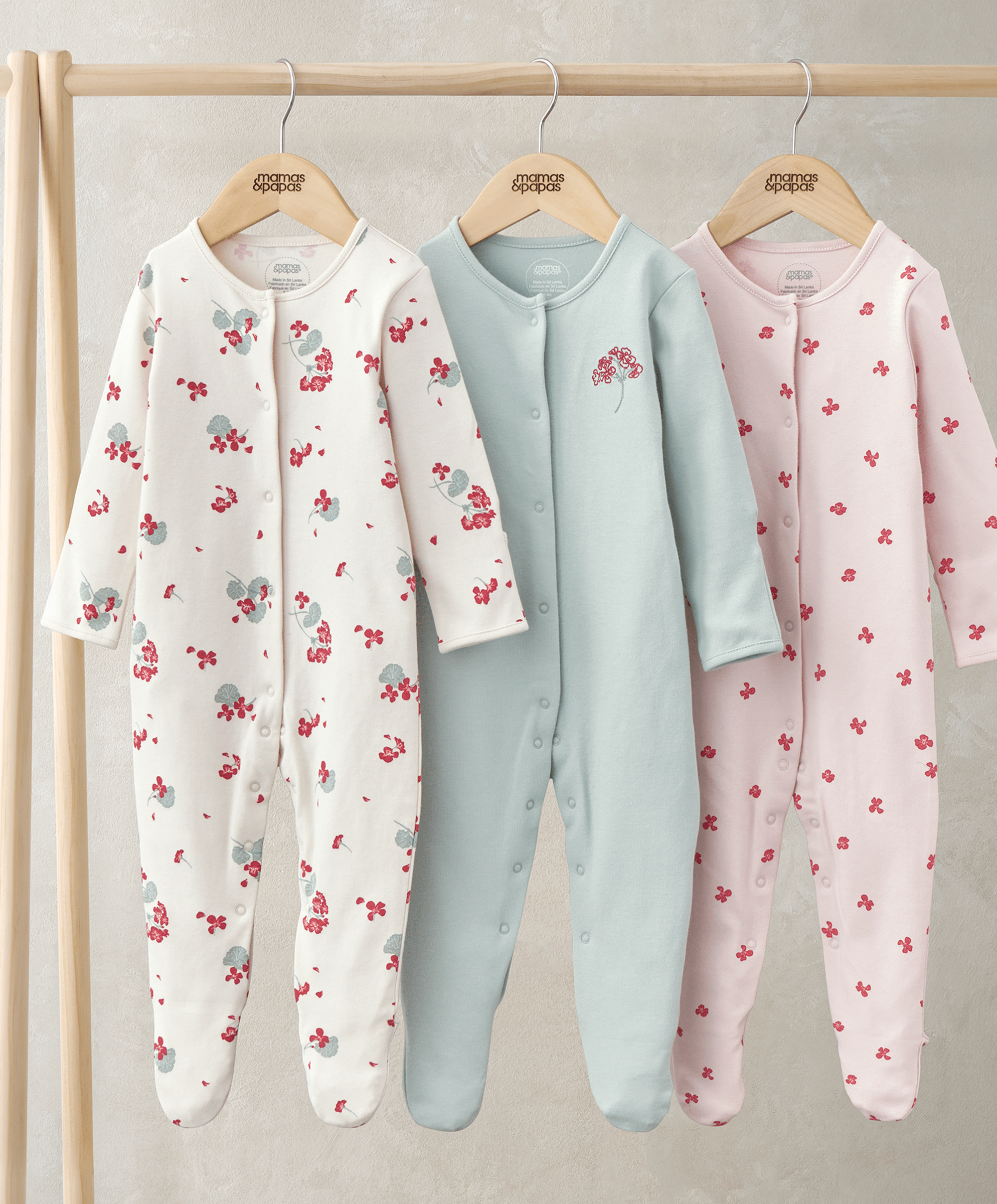 Sleepsuits (Pack of 3) Geranium Print – Mamas Papas IE