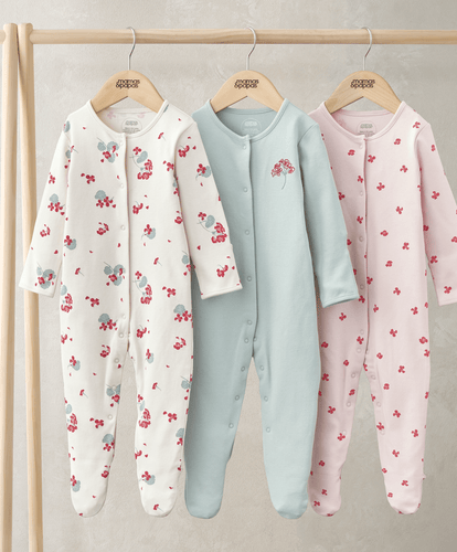 Mamas & Papas All-in-Ones & Bodysuits Sleepsuits (Pack of 3) - Geranium Print