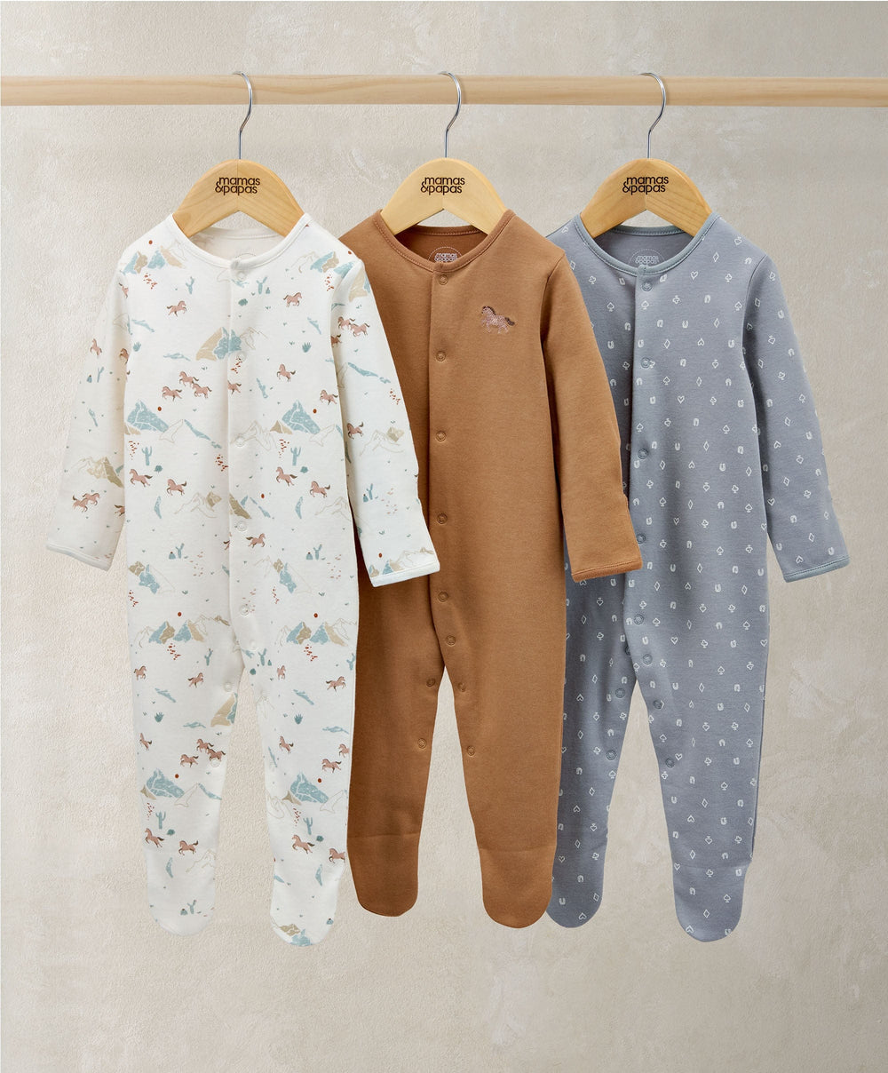 Mamas &amp; Papas All-in-Ones &amp; Bodysuits Sleepsuits (Pack of 3) - Rodeo Cards &amp; Horse