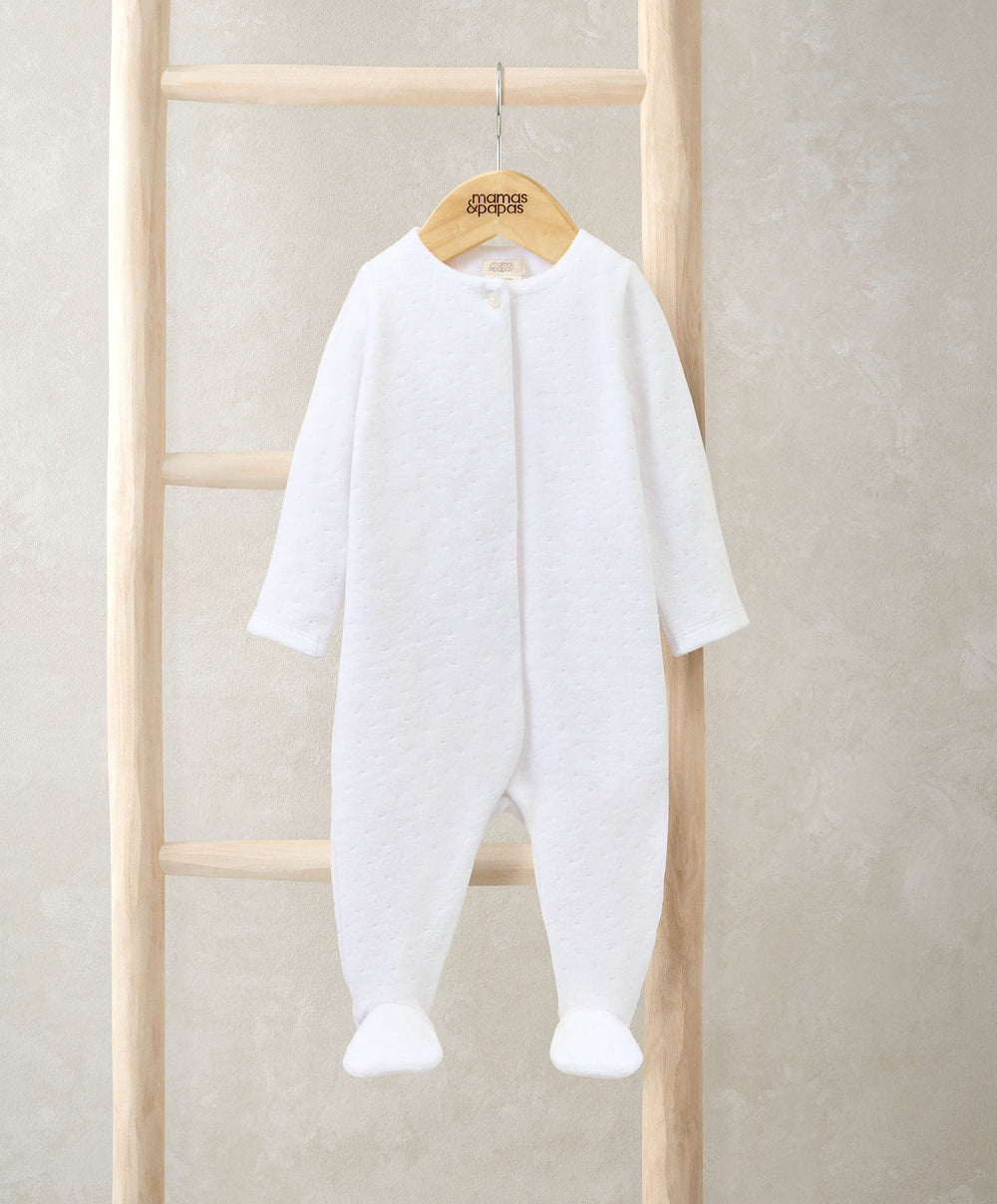 Mamas &amp; Papas All-in-Ones &amp; Bodysuits Textured Velour All In One – White