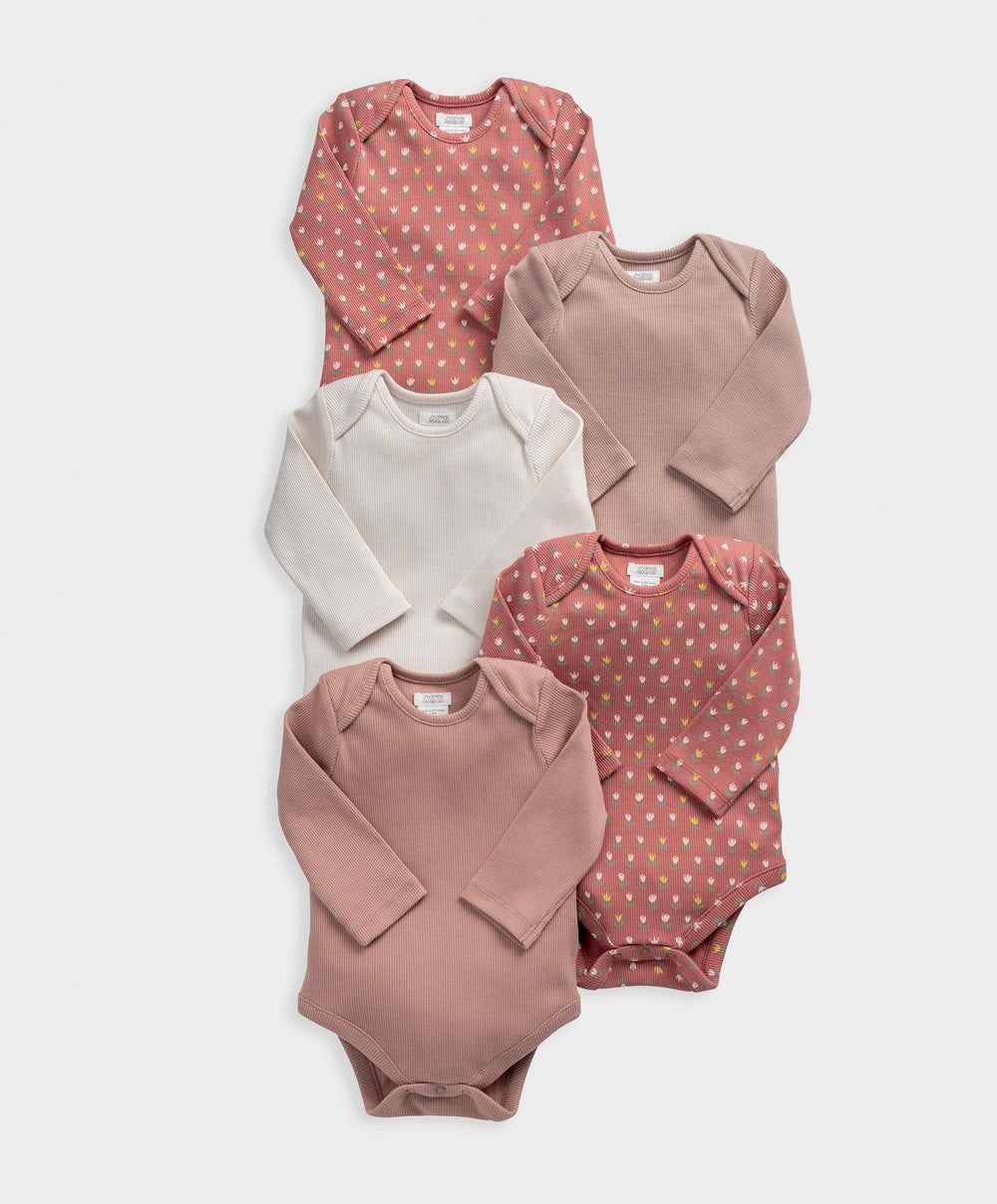 Mamas &amp; Papas All-in-Ones &amp; Bodysuits Woodblock Longsleeve Bodysuits (Pack of 5)