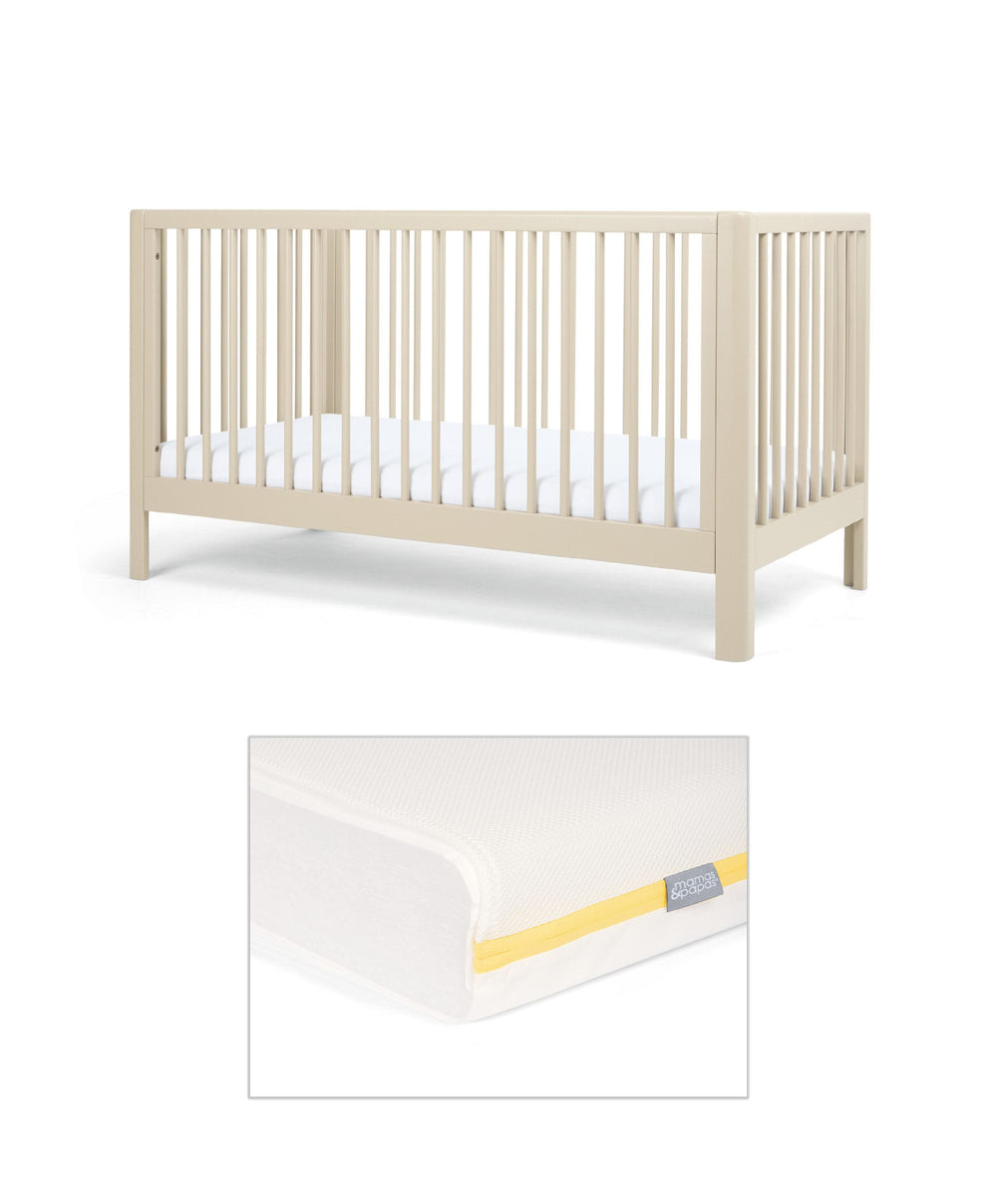 Mamas &amp; Papas Arbor Cotbed &amp; Essential Airflow Fibre Cotbed Mattress Bundle - Cashmere