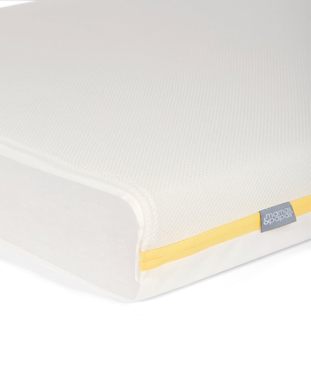 Mamas &amp; Papas Arbor Cotbed &amp; Essential Airflow Fibre Cotbed Mattress Bundle - White