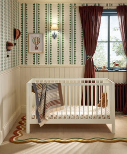 Mamas & Papas Arbor Cotbed & Essential Airflow Fibre Cotbed Mattress Bundle - White
