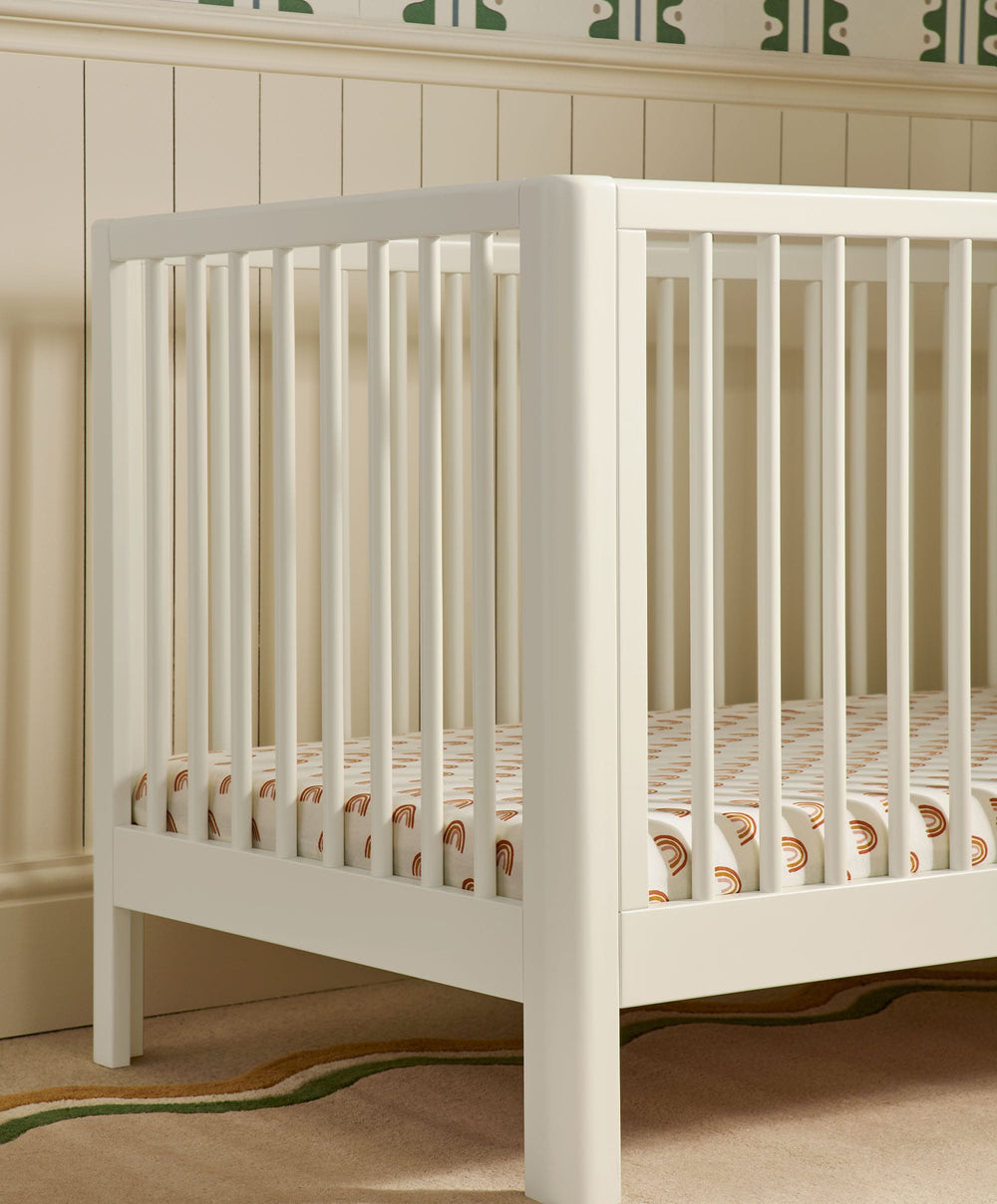Mamas &amp; Papas Arbor Cotbed &amp; Essential Airflow Fibre Cotbed Mattress Bundle - White