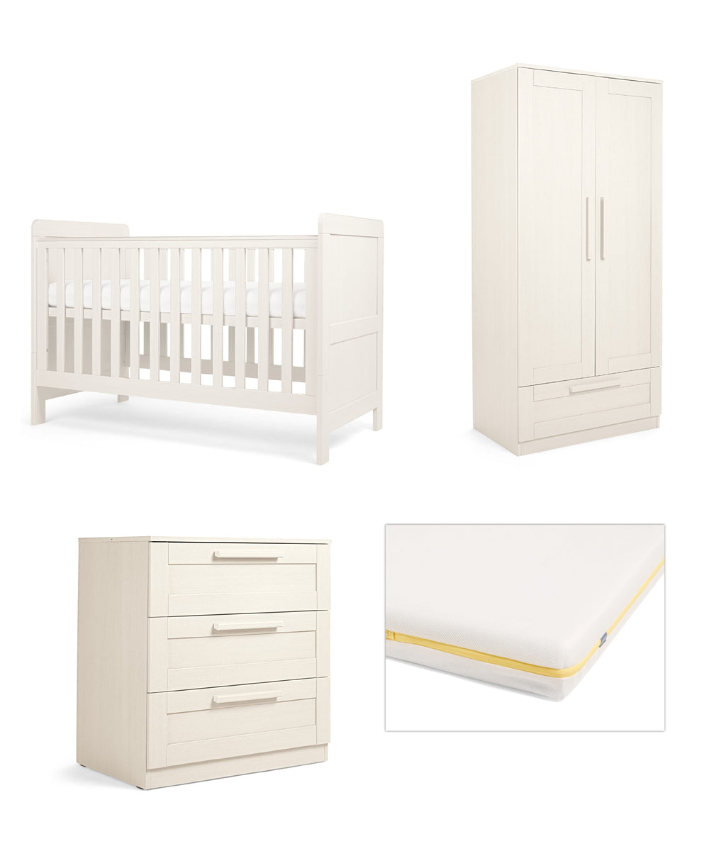 Mamas &amp; Papas Atlas Nursery Furniture &amp; Essential Airflow Pocket Spring Cotbed Mattress Bundle - Stone