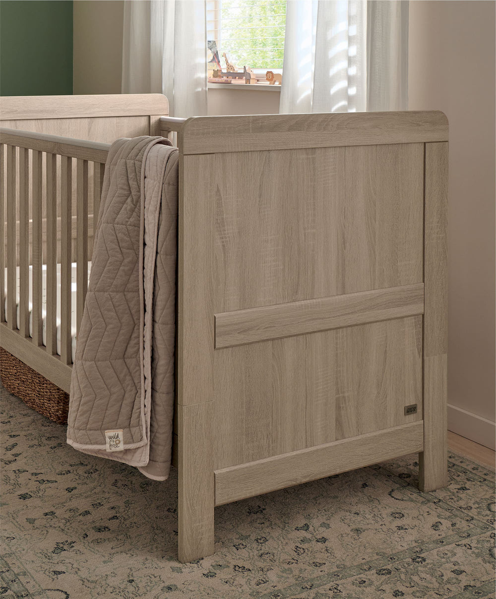 Mamas &amp; Papas Atlas Nursery Furniture Set &amp; Essential Airflow Pocket Spring Cotbed Mattress Bundle - Light Oak