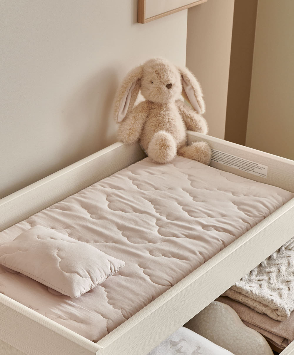 Mamas &amp; Papas Atlas Nursery Furniture Set &amp; Essential Airflow Pocket Spring Cotbed Mattress Bundle - Stone