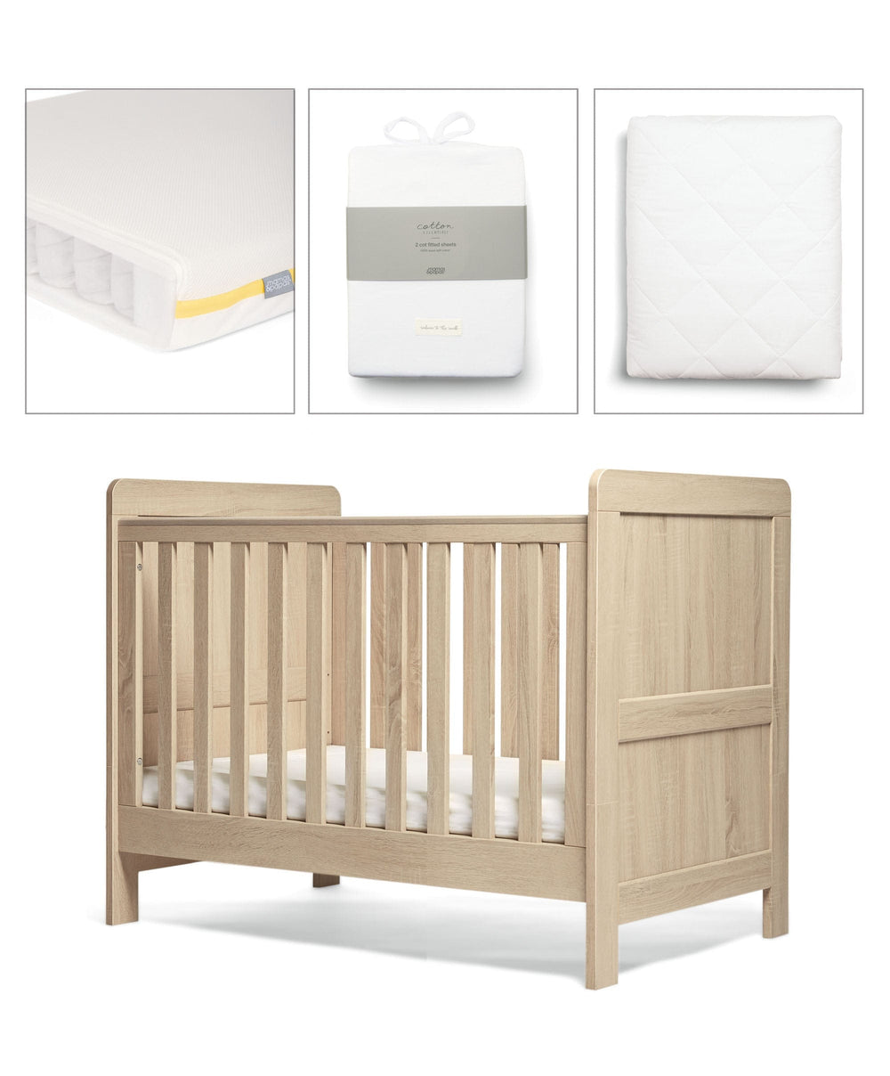 Mamas &amp; Papas Atlas Small Bundle with Essential Airflow Pocket Spring Mattress (4 Piece) - Light Oak