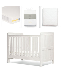 Mamas & Papas Atlas Small Cotbed Bundle with Essential Airflow Pocket Spring Mattress (4 Piece) - White