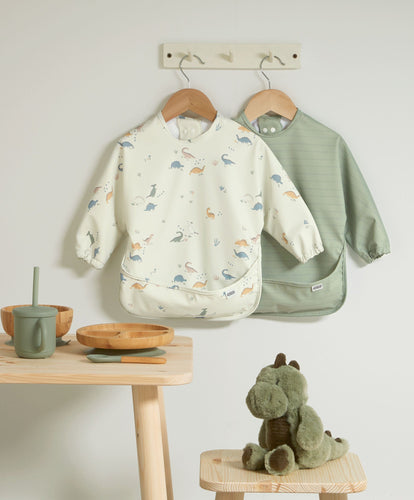 Mamas & Papas Baby Weaning Long-sleeved Bibs (2 Pack) - Dino Stripe