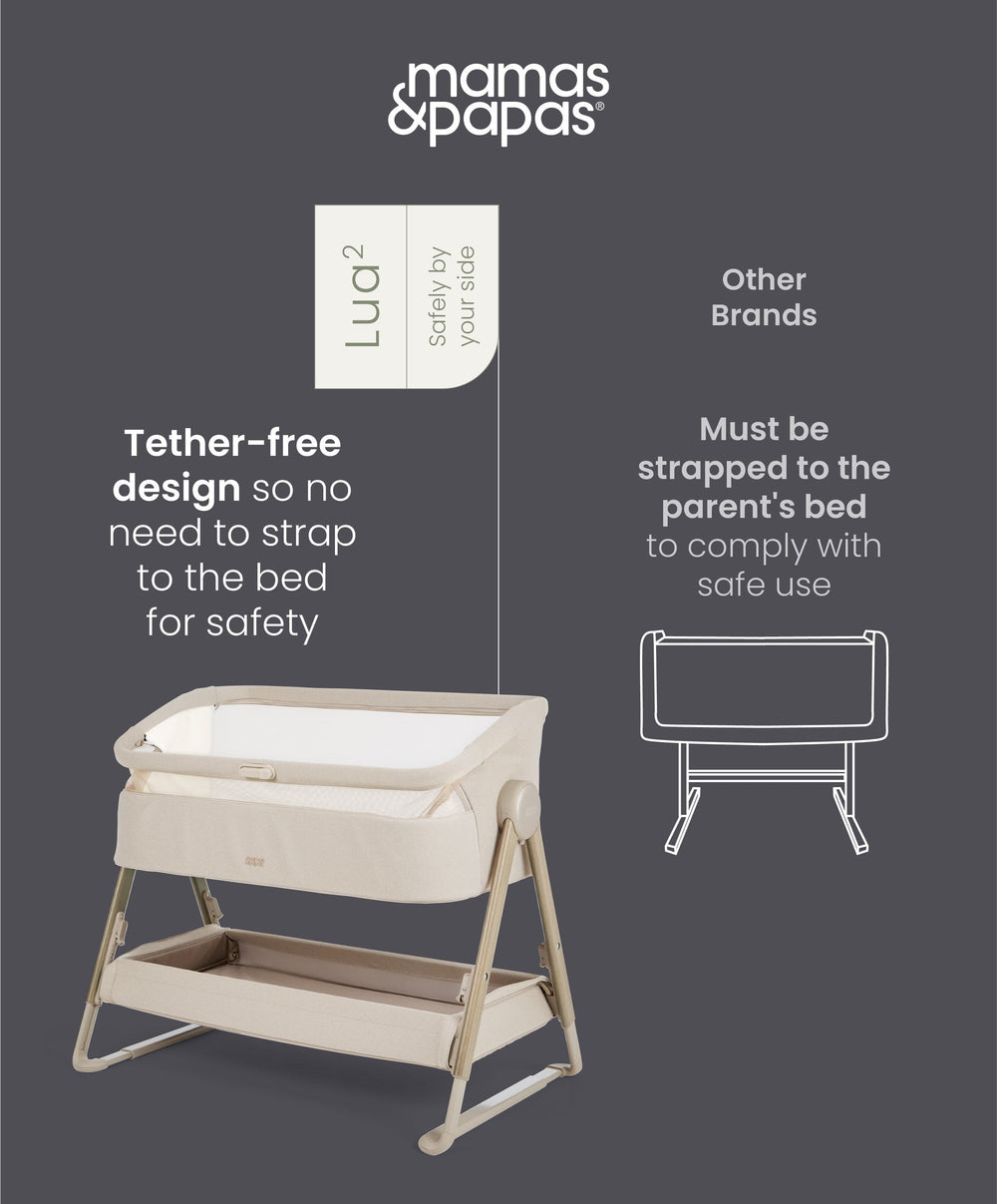 Mamas &amp; Papas Bedside Sleeping Lua 2 Bedside Crib - Sand