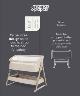 Mamas & Papas Bedside Sleeping Lua 2 Bedside Crib - Sand