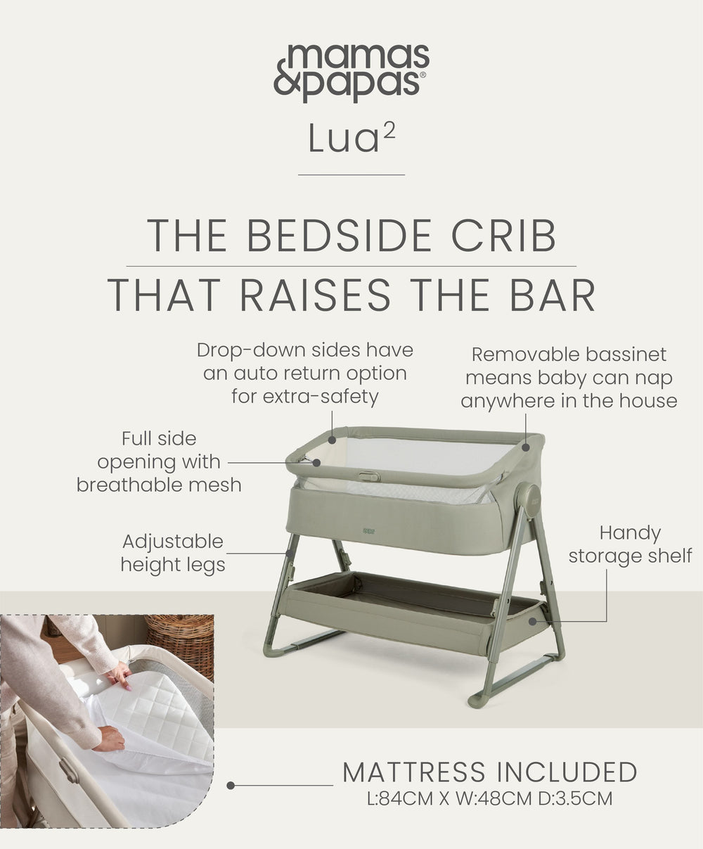 Mamas &amp; Papas Bedside Sleeping Lua 2 Bedside Crib - Thyme