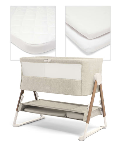 Mamas & Papas Bedside Sleeping Lua Bedside Crib and Sheet Bundle - Fawn/White
