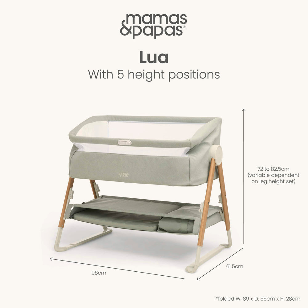 Mamas &amp; Papas Bedside Sleeping Lua Bedside Crib - Grey