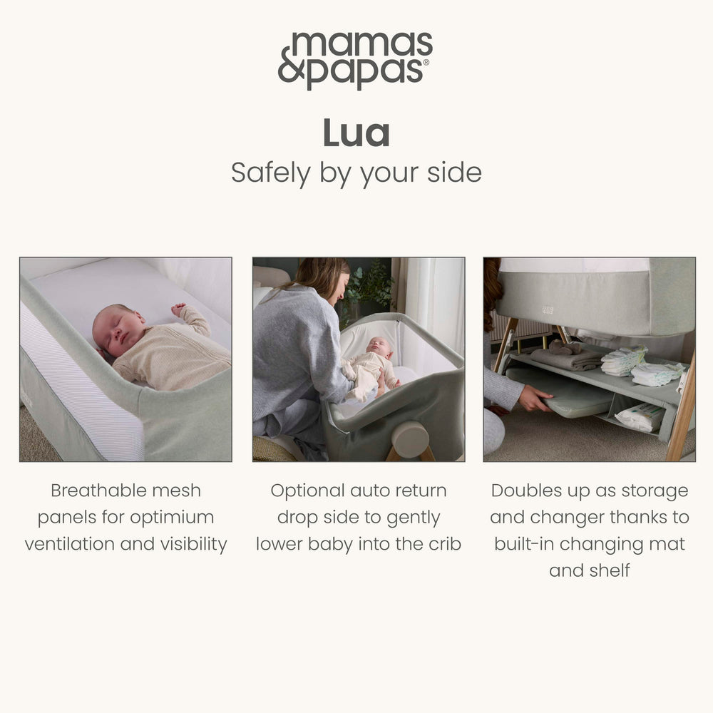 Mamas &amp; Papas Bedside Sleeping Lua Bedside Crib - Sage